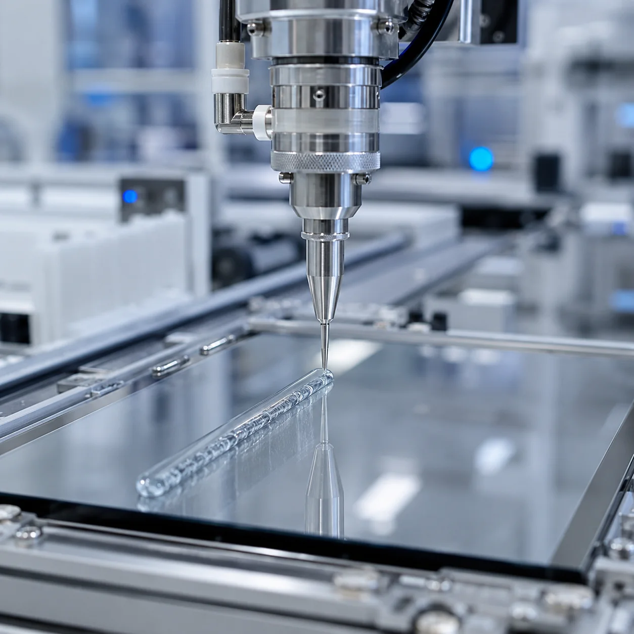 LOCA optical bonding adhesive dispensing for sunlight-readable industrial touch displays