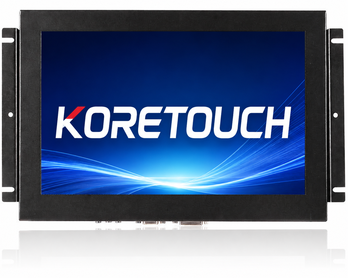 KoreTouch open frame capacitive touch monitor with side mounting brackets, front view