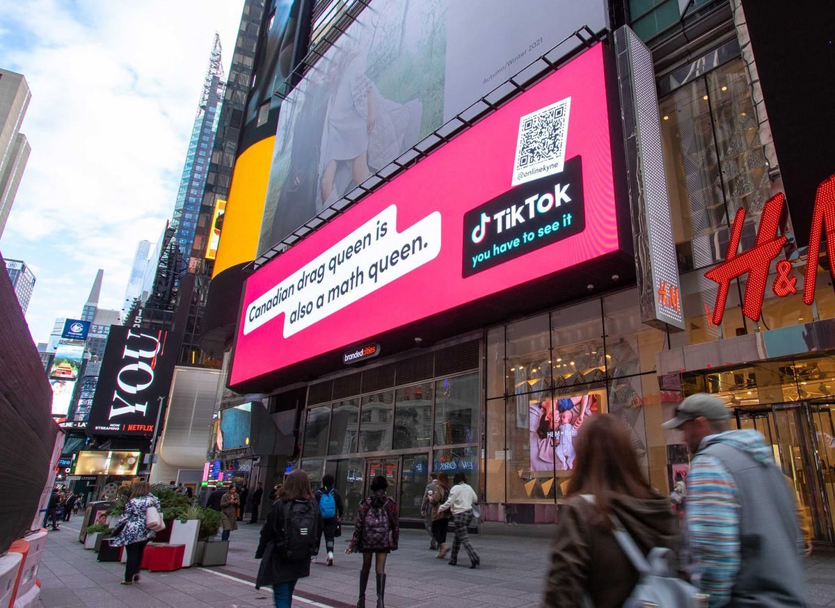 Large outdoor LED video wall on a city retail facade