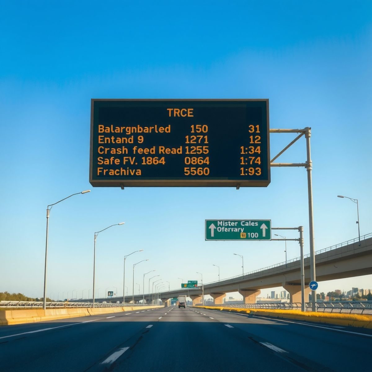 Overhead highway variable message sign over a multi-lane roadway