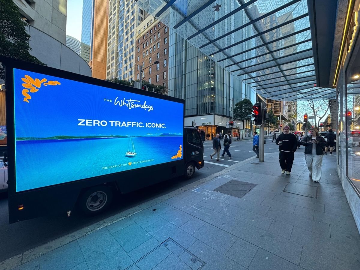 Mobile LED advertising truck on a city street