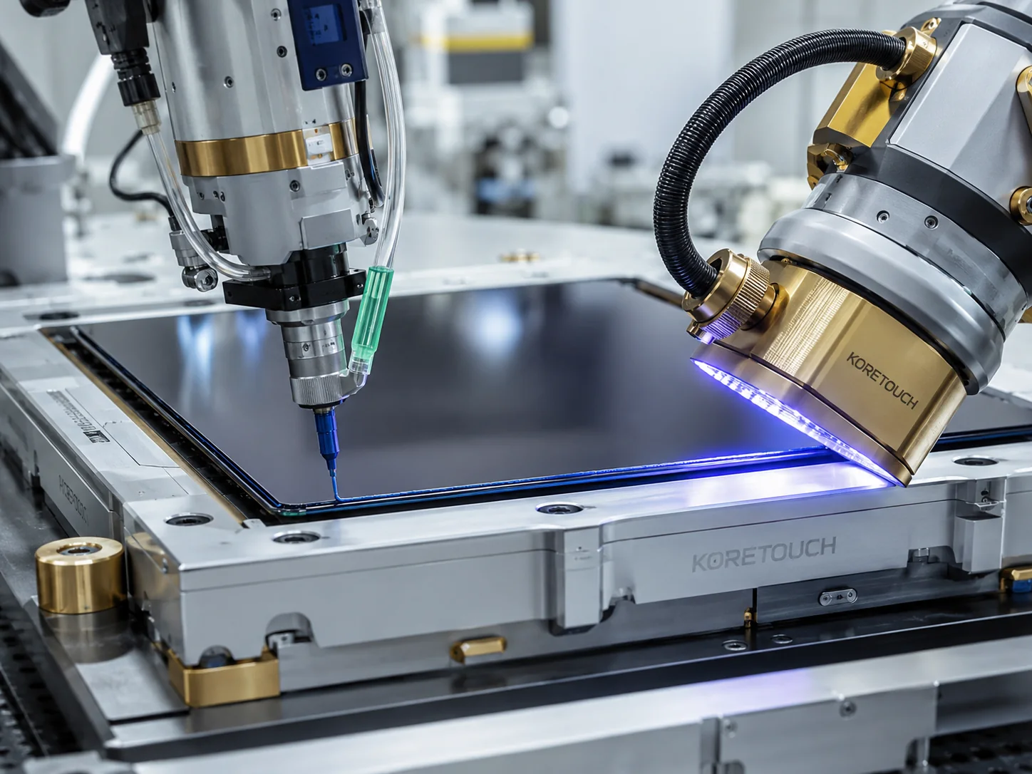 Step 2 — UV adhesive edge sealing on LCD module