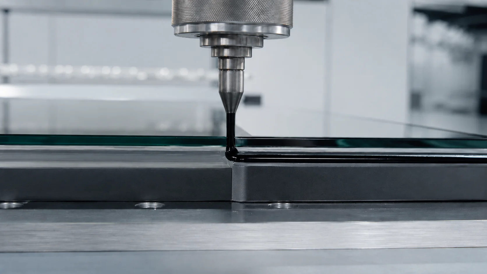 Step 5 — black UV edge seal on glass stack