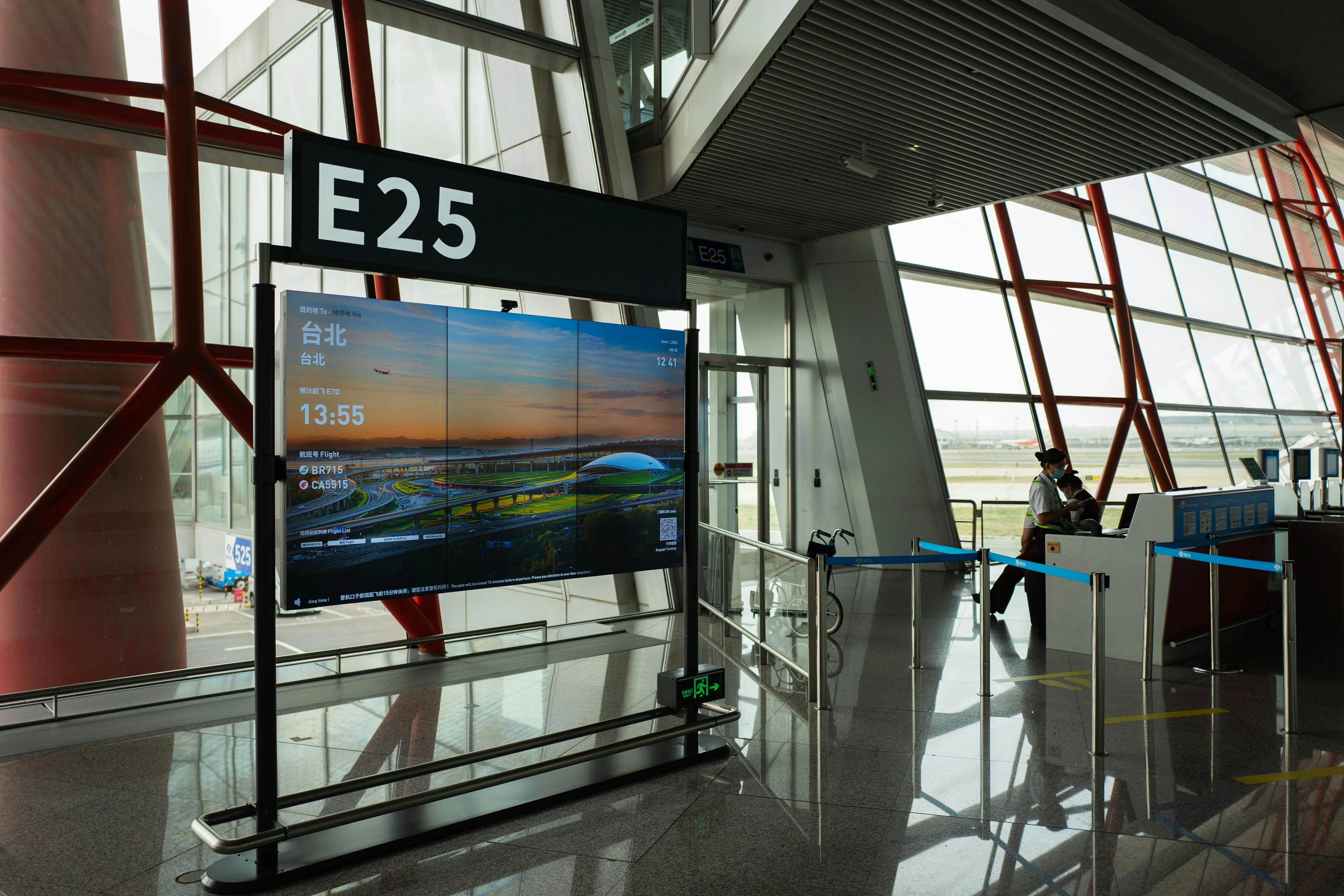 Self-service check-in and passenger kiosks in a modern transit terminal