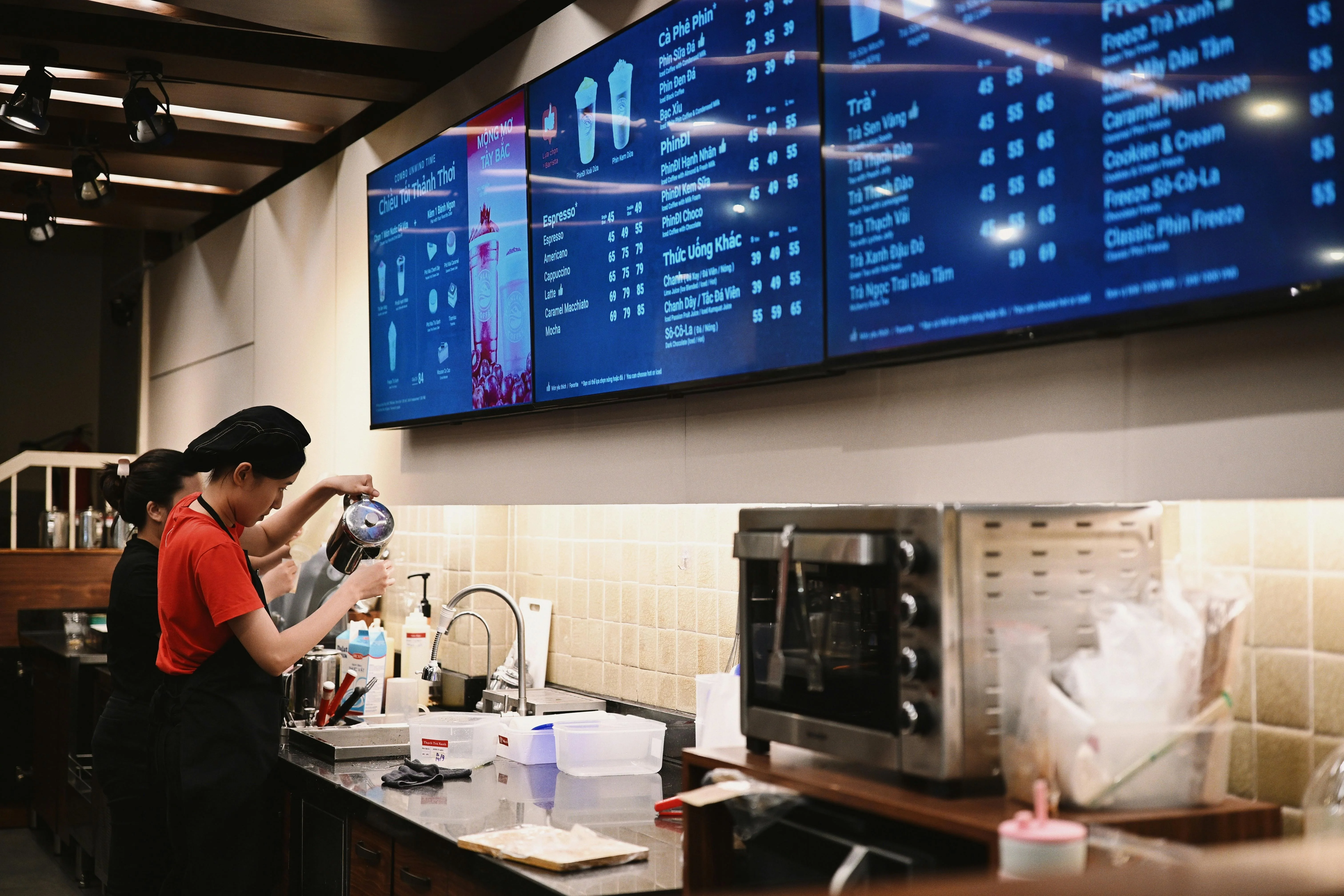 Bright retail storefront or commercial display environment with high-visibility digital signage